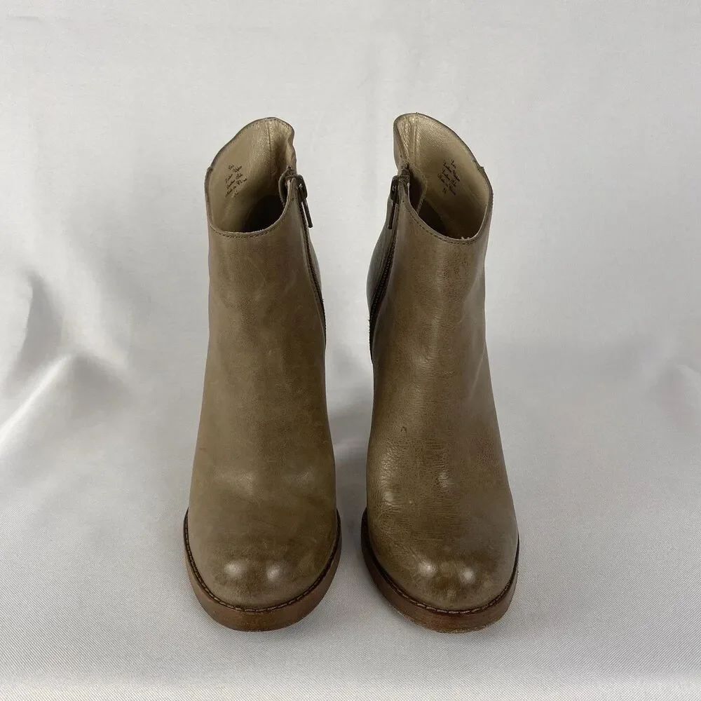 Jean-Michel Cazabat Leather Ankle Boots Zip Block Heel Brown Shoes Sz 6/36